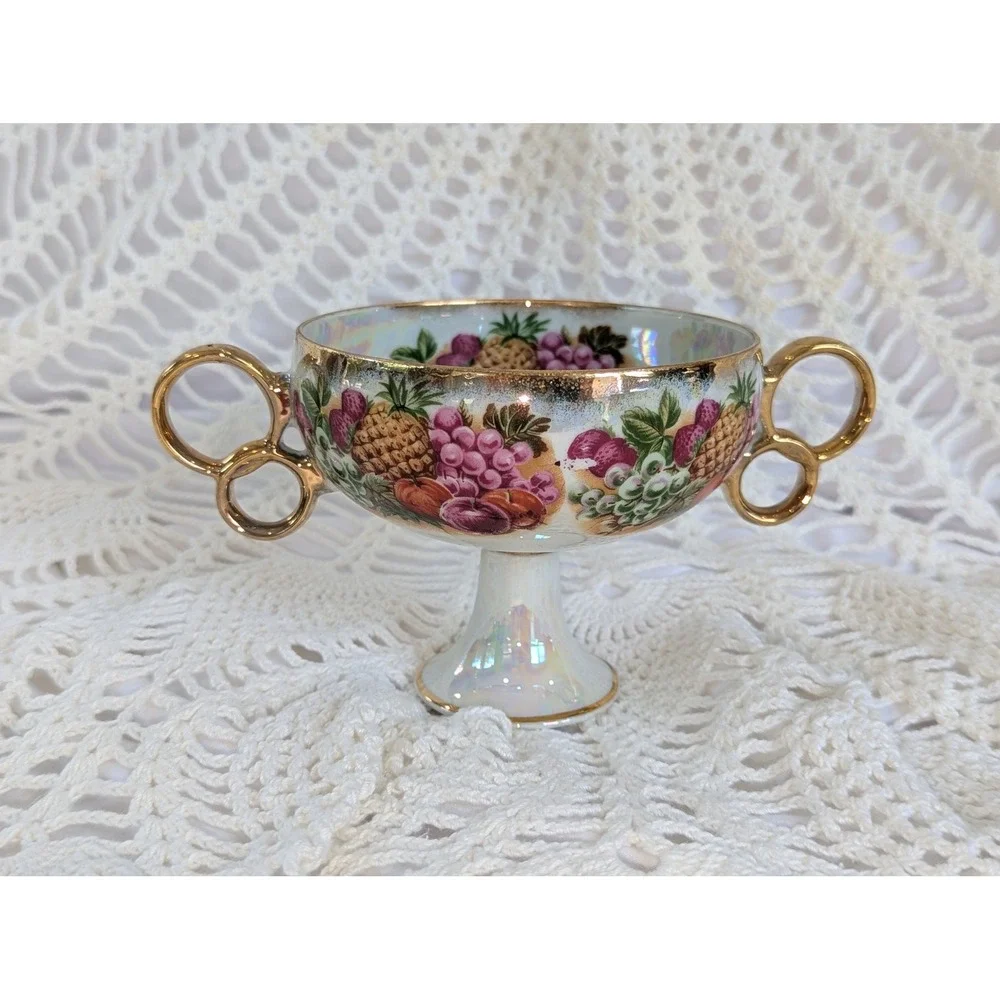 Vintage Royal Sealy China Floral Lusterware Broth Dish Gold Trim 1950s